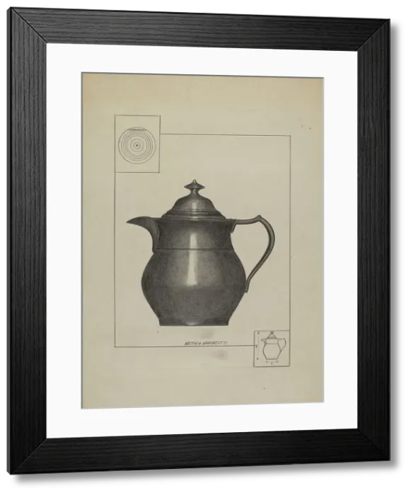 Framed Print : Pewter Water Pitcher, c. 1936. Creator: Matthew Mangiacotti Framed Print : Pewter Water Pitcher, c. 1936. Creator: Matthew Mangiacotti