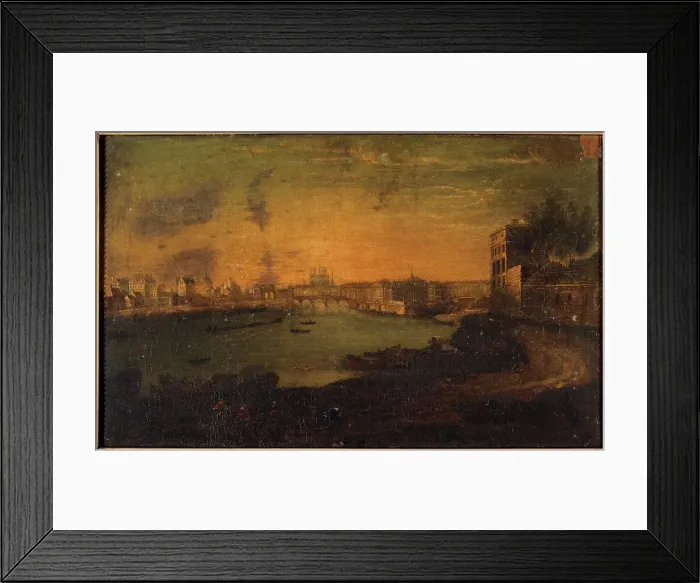 Framed Print : View of ile Saint-Louis and ile de la Cite, from the tip of Arsenal, c1750. Creator: Le Roux Framed Print : View of ile Saint-Louis and ile de la Cite, from the tip of Arsenal, c1750. Creator: Le Roux
