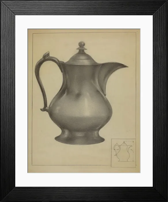 Framed Print : Pewter Water Pitcher, 1936. Creator: Arsen Maralian Framed Print : Pewter Water Pitcher, 1936. Creator: Arsen Maralian