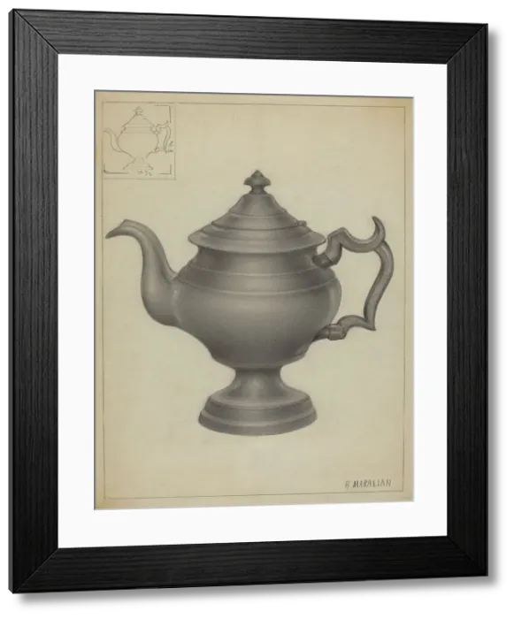 Framed Print : Pewter Teapot, c. 1936. Creator: Arsen Maralian