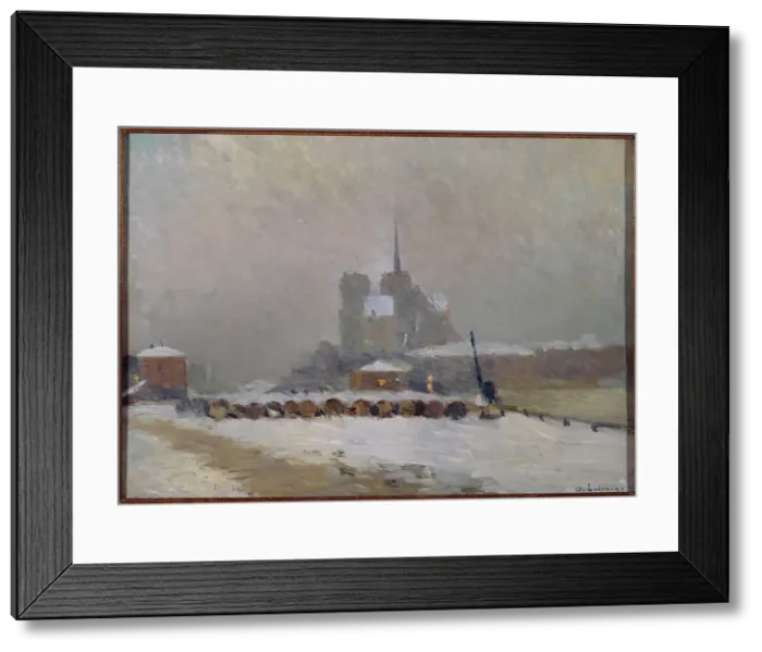 Framed Print : Notre-Dame de Paris. Snow effect in evening, c1897. Creator: Albert Lebourg Framed Print : Notre-Dame de Paris. Snow effect in evening, c1897. Creator: Albert Lebourg