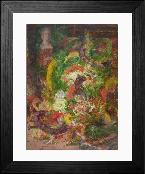Framed Print : Flowers and wreaths in the burial chamber, 1885. Creator: Georges Jeannin Framed Print : Flowers and wreaths in the burial chamber, 1885. Creator: Georges Jeannin