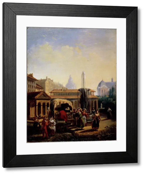 Framed Print : Saint-Martin market, around 1835. Creator: Jean Baptiste Lecoeur Framed Print : Saint-Martin market, around 1835. Creator: Jean Baptiste Lecoeur