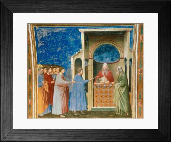 Framed Print : The Bringing of the Rods to the Temple (From the cycles of The Life of the Blessed... 1304-1306. Creator: Giotto di Bondone (1266-1377) Framed Print : The Bringing of the Rods to the Temple (From the cycles of The Life of the Blessed... 1304-1306. Creator: Giotto di Bondone (1266-1377)
