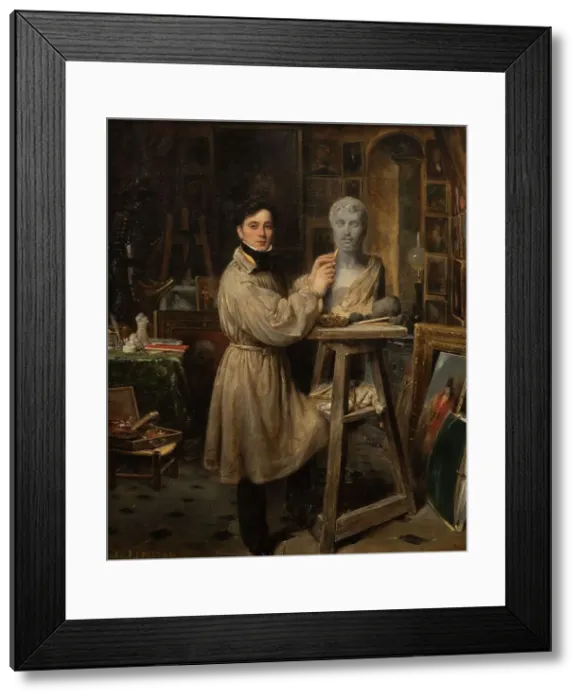 Framed Print : Jean-Pierre Dantan (1800-1869), in his studio, modelling the bust of Lepaulle, c1835. Creator: Francois-Gabriel-Guillaume Lepaulle Framed Print : Jean-Pierre Dantan (1800-1869), in his studio, modelling the bust of Lepaulle, c1835. Creator: Francois-Gabriel-Guillaume Lepaulle