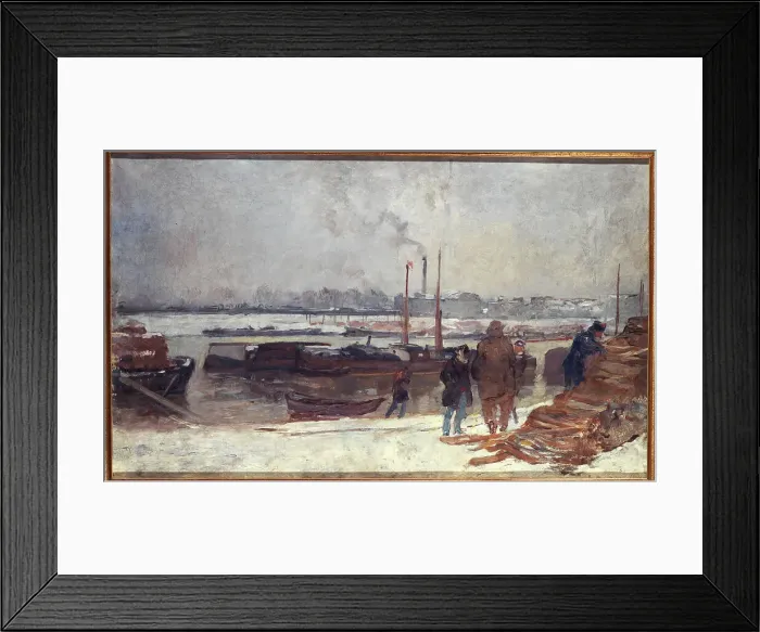 Framed Print : The Seine, at the Quai d'Austerlitz, snow effect, c1900. Creator: Auguste Lepere Framed Print : The Seine, at the Quai d'Austerlitz, snow effect, c1900. Creator: Auguste Lepere