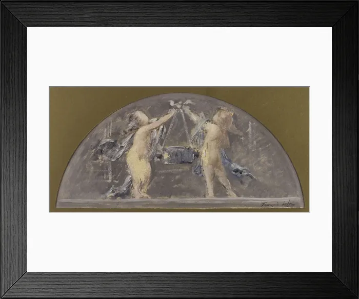 Framed Print : Sketch for the dining room of the Hotel de Ville, two children lifting a large box together, 1893. Creator: Francois Lafon Framed Print : Sketch for the dining room of the Hotel de Ville, two children lifting a large box together, 1893. Creator: Francois Lafon
