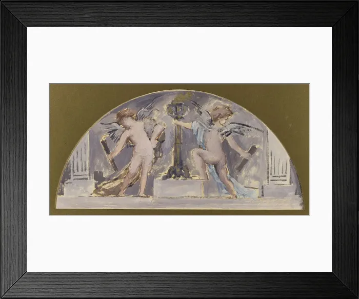 Framed Print : Sketch for the dining room of the Hotel de Ville, two Cupids lighting a flare, 1893. Creator: Francois Lafon
