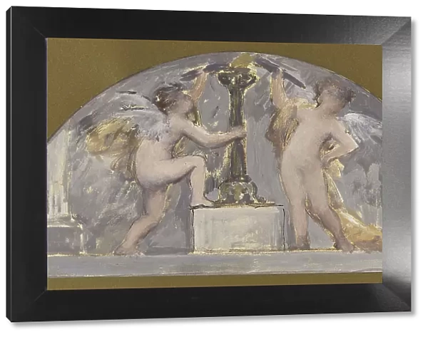 Sketch for the dining room of the Hotel de Ville, two Cupids each holding a torch... c1893 Creator: Francois Lafon