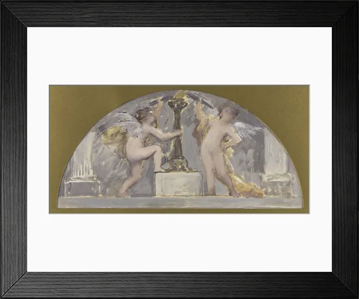 Framed Print : Sketch for the dining room of the Hotel de Ville, two Cupids each holding a torch... c1893 Creator: Francois Lafon Framed Print : Sketch for the dining room of the Hotel de Ville, two Cupids each holding a torch... c1893 Creator: Francois Lafon