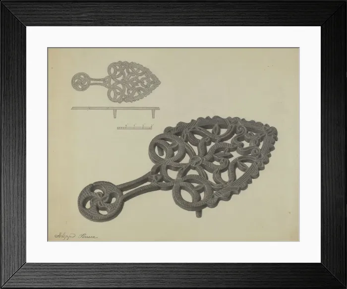 Framed Print : Pa. German Flat-iron Holder, c. 1938. Creator: Filippo Porreca Framed Print : Pa. German Flat-iron Holder, c. 1938. Creator: Filippo Porreca