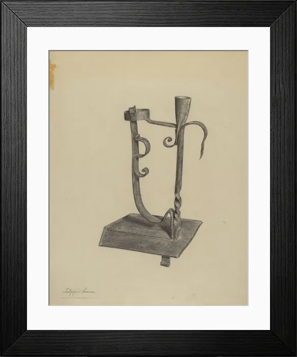 Framed Print : Rush Light and Candle Holder, c. 1938. Creator: Filippo Porreca Framed Print : Rush Light and Candle Holder, c. 1938. Creator: Filippo Porreca