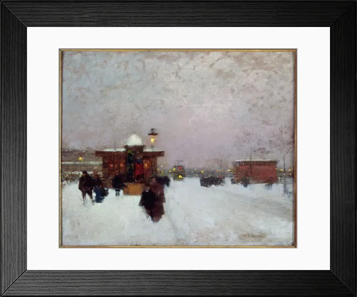 Framed Print : Porte Maillot; under snow, at night, c1900. Creator: Luigi Loir Framed Print : Porte Maillot; under snow, at night, c1900. Creator: Luigi Loir