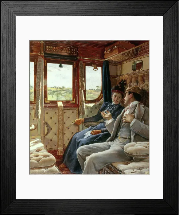 Framed Print : Couple in a train compartment, c1895. Creator: Ricardo Lepez Cabrera Framed Print : Couple in a train compartment, c1895. Creator: Ricardo Lepez Cabrera