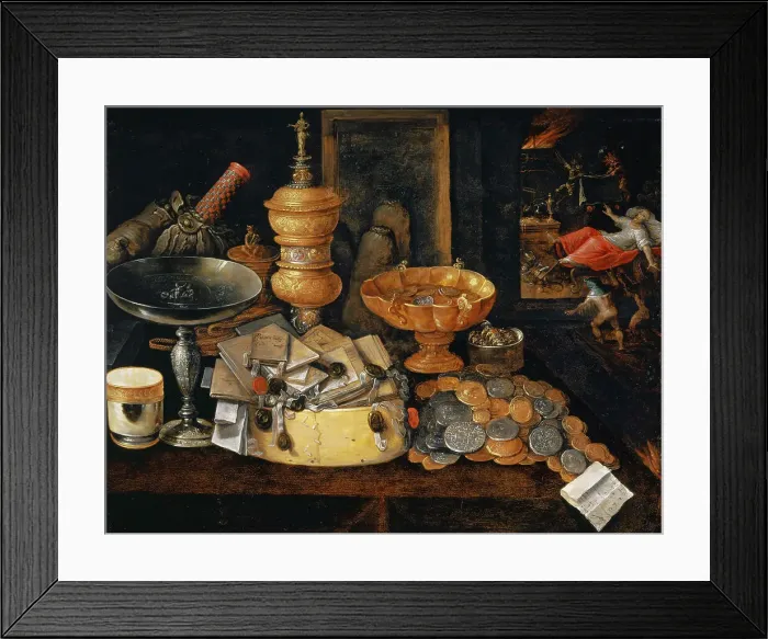 Framed Print : Riches and the Death of the Miser, Still Life, ca. 1600. Creator: Francken, Hieronymus II Framed Print : Riches and the Death of the Miser, Still Life, ca. 1600. Creator: Francken, Hieronymus II