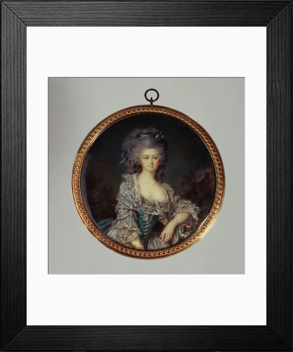 Framed Print : Portrait thought to be the Countess of Angiviller in a blue dress with lace, c1785. Creator: Jean Baptiste Joseph Le Tellier Framed Print : Portrait thought to be the Countess of Angiviller in a blue dress with lace, c1785. Creator: Jean Baptiste Joseph Le Tellier