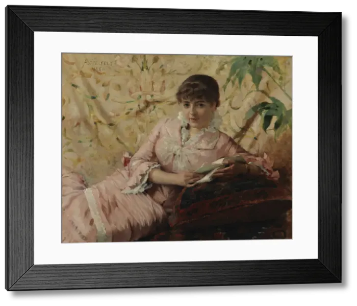 Framed Print : Reading Parisian II, 1880. Creator: Edelfelt, Albert Gustaf Aristides (1854-1905) Framed Print : Reading Parisian II, 1880. Creator: Edelfelt, Albert Gustaf Aristides (1854-1905)