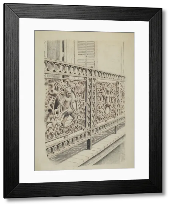 Framed Print : Cast Iron Balcony Rail, c. 1936. Creator: Ray Price Framed Print : Cast Iron Balcony Rail, c. 1936. Creator: Ray Price