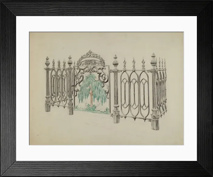 Framed Print : Cast Iron Gate and Fence, c. 1936. Creator: Ray Price Framed Print : Cast Iron Gate and Fence, c. 1936. Creator: Ray Price