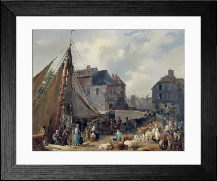 Framed Print : The port of Honfleur, loading cattle, c1823. Creator: Xavier Leprince Framed Print : The port of Honfleur, loading cattle, c1823. Creator: Xavier Leprince