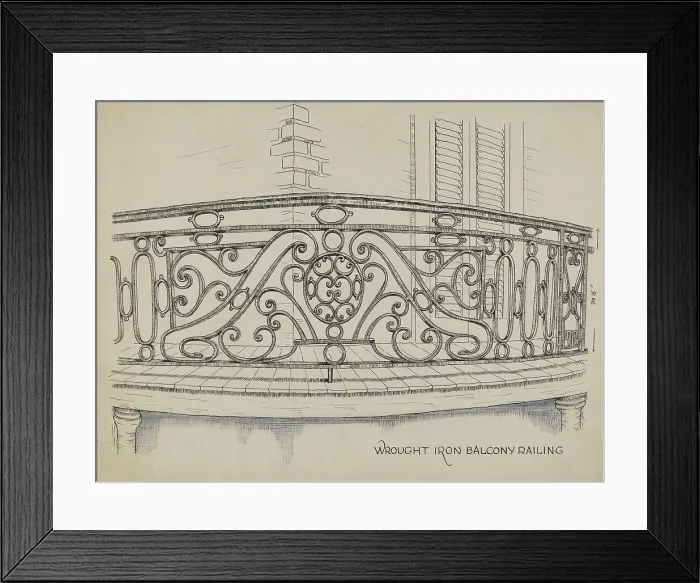 Framed Print : Wrought Iron Balcony, c. 1936. Creator: Ray Price Framed Print : Wrought Iron Balcony, c. 1936. Creator: Ray Price