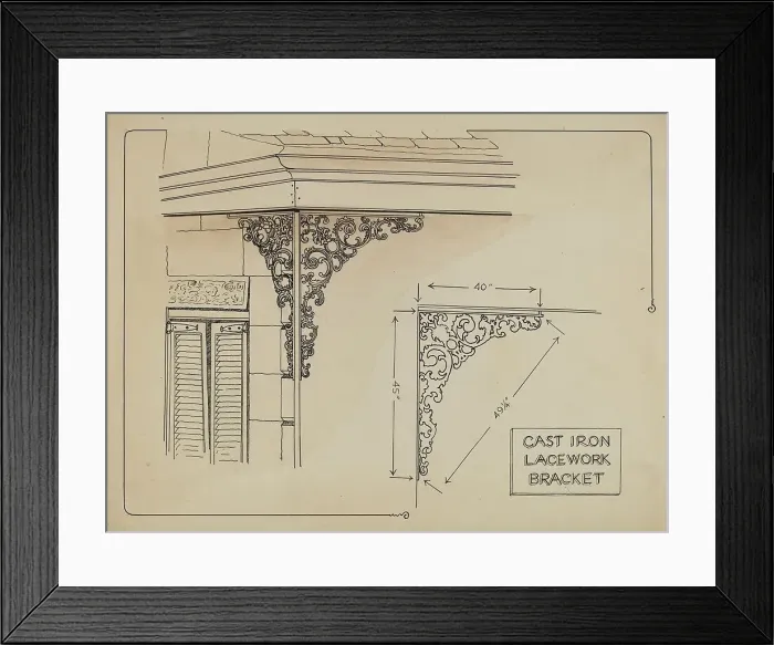 Framed Print : Iron Work on Balcony, c. 1936. Creator: Ray Price Framed Print : Iron Work on Balcony, c. 1936. Creator: Ray Price