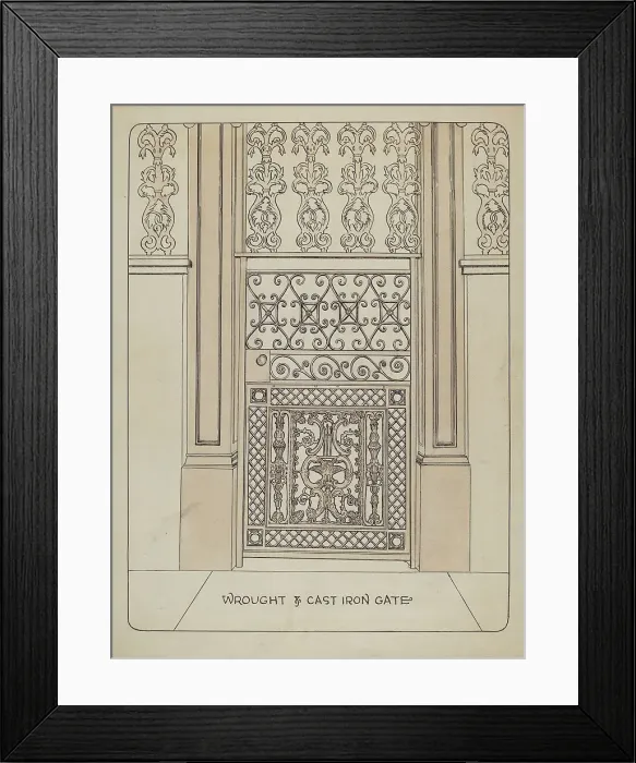 Framed Print : Cast Iron Gate, c. 1936. Creator: Ray Price Framed Print : Cast Iron Gate, c. 1936. Creator: Ray Price