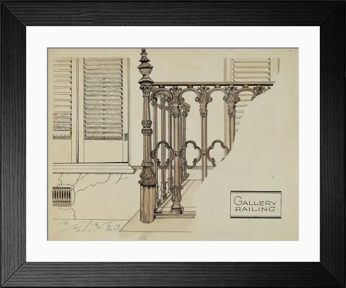 Framed Print : Cast Iron Gallery Rail, c. 1936. Creator: Ray Price Framed Print : Cast Iron Gallery Rail, c. 1936. Creator: Ray Price