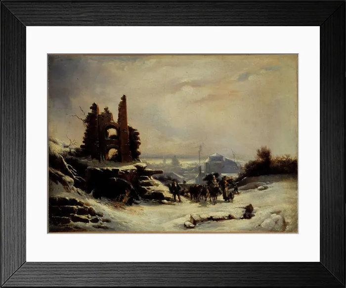 Framed Print : Return from market (snow in Paris), c1830. Creator: Louis Claude Mallebranche Framed Print : Return from market (snow in Paris), c1830. Creator: Louis Claude Mallebranche