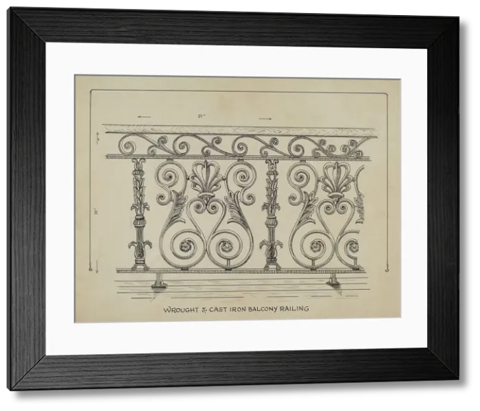 Framed Print : Cast Iron Balcony Rail, c. 1936. Creator: Ray Price Framed Print : Cast Iron Balcony Rail, c. 1936. Creator: Ray Price