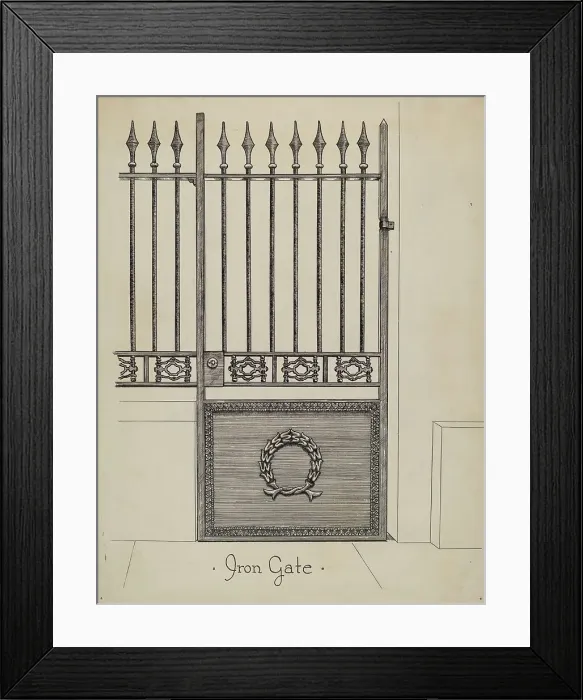 Framed Print : Cast Iron Gateway, c. 1936. Creator: Ray Price Framed Print : Cast Iron Gateway, c. 1936. Creator: Ray Price