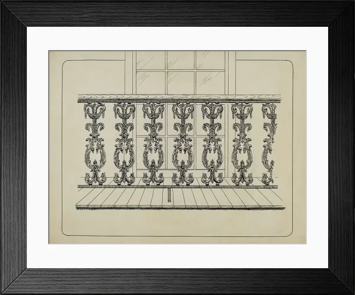 Framed Print : Cast Iron Balcony Rail, c. 1936. Creator: Ray Price Framed Print : Cast Iron Balcony Rail, c. 1936. Creator: Ray Price