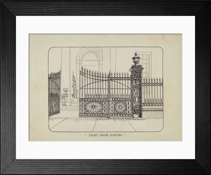 Framed Print : Iron Gate and Fence, c. 1936. Creator: Ray Price Framed Print : Iron Gate and Fence, c. 1936. Creator: Ray Price