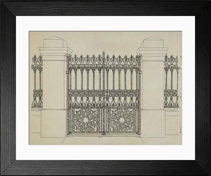 Framed Print : Iron Fence and Gate, c. 1936. Creator: Ray Price Framed Print : Iron Fence and Gate, c. 1936. Creator: Ray Price