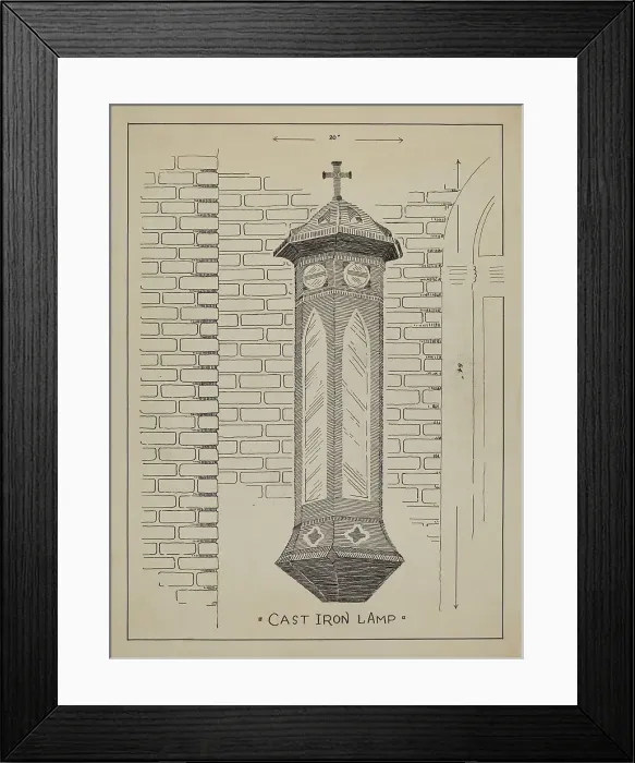 Framed Print : Cast Iron Lamp, c. 1936. Creator: Ray Price