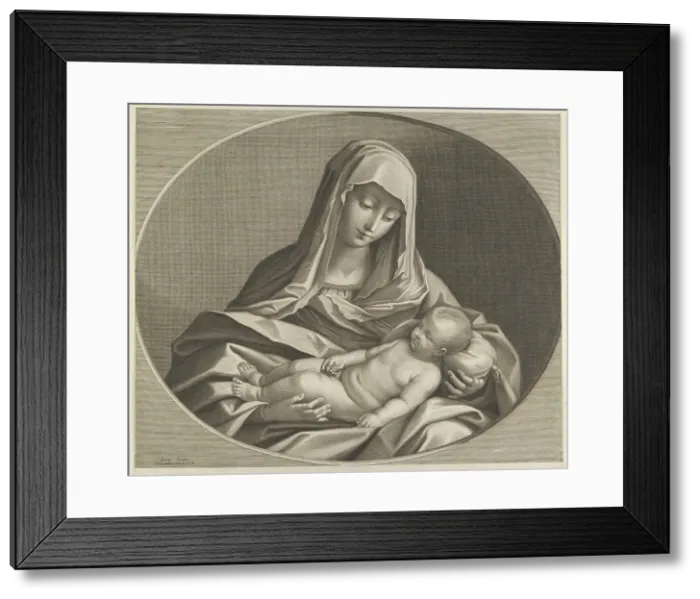 Framed Print : The Virgin holding the sleeping infant Christ on her lap, after Reni, 1741-84. Creator: Anon Framed Print : The Virgin holding the sleeping infant Christ on her lap, after Reni, 1741-84. Creator: Anon