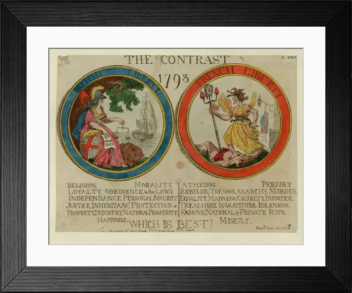 Framed Print : The Contrast 1793. British Liberty. French liberty. Which is best?, 1793. Creator: Rowlandson, Thomas (1756-1827) Framed Print : The Contrast 1793. British Liberty. French liberty. Which is best?, 1793. Creator: Rowlandson, Thomas (1756-1827)