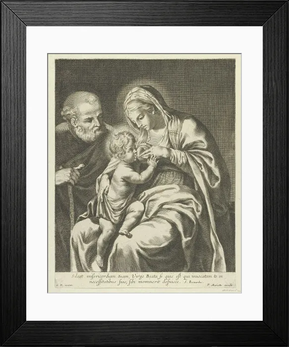 Framed Print : The Virgin nursing the infant Christ, Joseph at left, after Reni, ca. 1600-1700. ca. 1600-1700. Creator: Anon Framed Print : The Virgin nursing the infant Christ, Joseph at left, after Reni, ca. 1600-1700. ca. 1600-1700. Creator: Anon