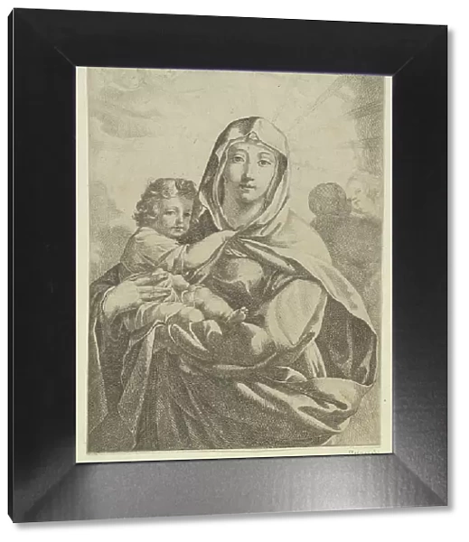 The Virgin standing facing front and holding the infant Christ, angels behind them... ca 1700-1800. Creator: Anon