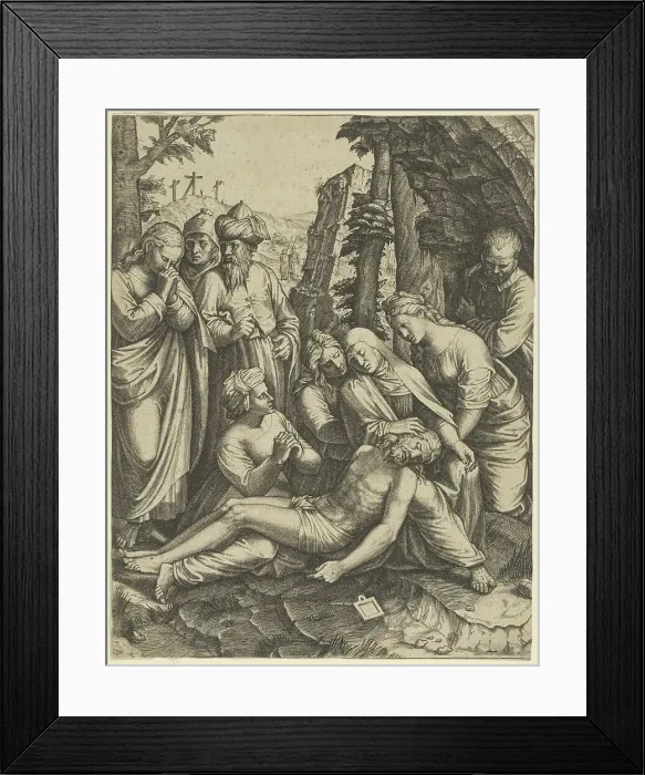 Framed Print : The lamentation of the dead Christ who is supported by the Virgin Mary and surround... ca. 1520-60. Creator: Anon Framed Print : The lamentation of the dead Christ who is supported by the Virgin Mary and surround... ca. 1520-60. Creator: Anon