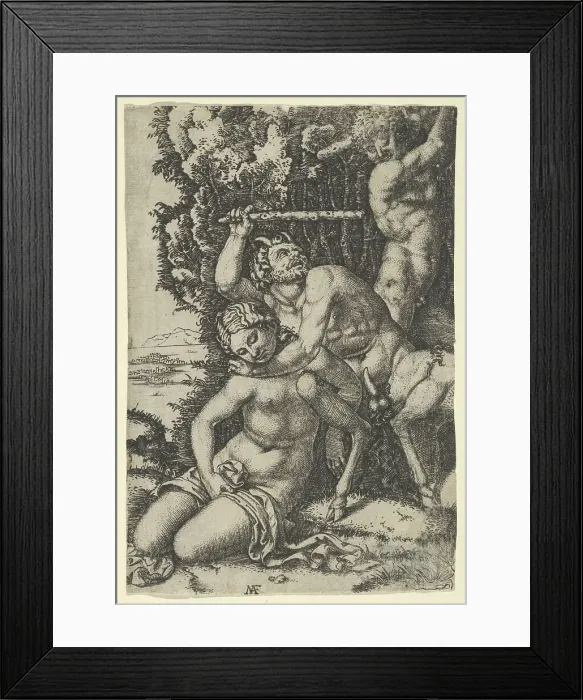 Framed Print : A satyr fighting for a nymph, ca. 1510-40. Creator: Anon Framed Print : A satyr fighting for a nymph, ca. 1510-40. Creator: Anon