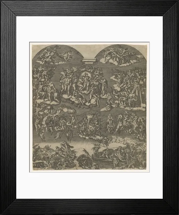 Framed Print : The Last Judgment, Christ at top center surrounded by many figures, below figures... ca. 1550-1600. Creator: Anon Framed Print : The Last Judgment, Christ at top center surrounded by many figures, below figures... ca. 1550-1600. Creator: Anon