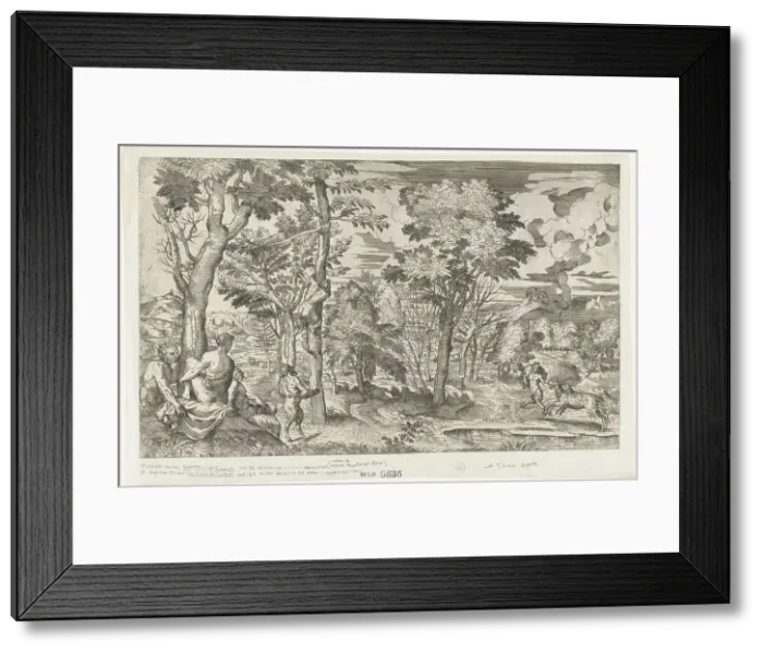 Framed Print : Satyrs in a Landscape (after Titian), ca. 1550-60. Creator: Anon Framed Print : Satyrs in a Landscape (after Titian), ca. 1550-60. Creator: Anon