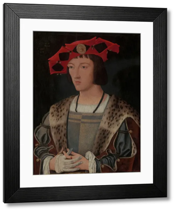 Framed Print : Portrait of a Man Putting On a Glove (Portrait of a Courtier), c. 1520. Creator: Mostaert, Jan (1472 / 73-1555 / 56) Framed Print : Portrait of a Man Putting On a Glove (Portrait of a Courtier), c. 1520. Creator: Mostaert, Jan (1472 / 73-1555 / 56)