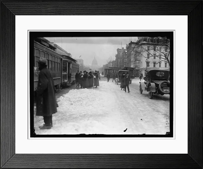 Framed Print : Pennsylvania Ave. with snow, between 1913 and 1918. Creator: Harris & Ewing. Pennsylvania Ave. with snow, between 1913 and 1918. Creator: Harris & Ewing Framed Print : Pennsylvania Ave. with snow, between 1913 and 1918. Creator: Harris & Ewing. Pennsylvania Ave. with snow, between 1913 and 1918. Creator: Harris & Ewing