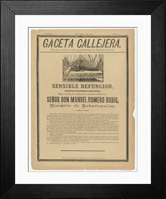 Framed Print : Page from the Gaceta Callajera (October 3 1895) relating to the death of the government mi... 1895. Creator: Anon Framed Print : Page from the Gaceta Callajera (October 3 1895) relating to the death of the government mi... 1895. Creator: Anon