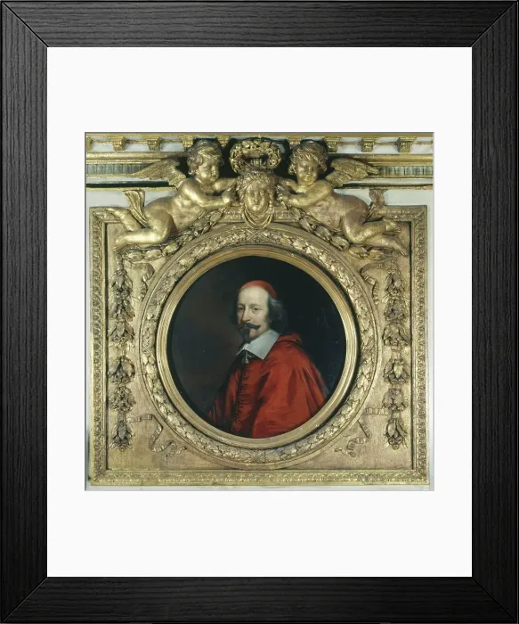 Framed Print : Cardinal Jules Mazarin (1602-1661). Portrait encased in wooden fireplace mantel... Creators: Pierre Mignard, Robert Nanteuil Framed Print : Cardinal Jules Mazarin (1602-1661). Portrait encased in wooden fireplace mantel... Creators: Pierre Mignard, Robert Nanteuil