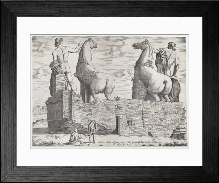 Framed Print : View of the Back of Statues of the Dioscuri at the Quirinal, 1550. Creator: Anon Framed Print : View of the Back of Statues of the Dioscuri at the Quirinal, 1550. Creator: Anon