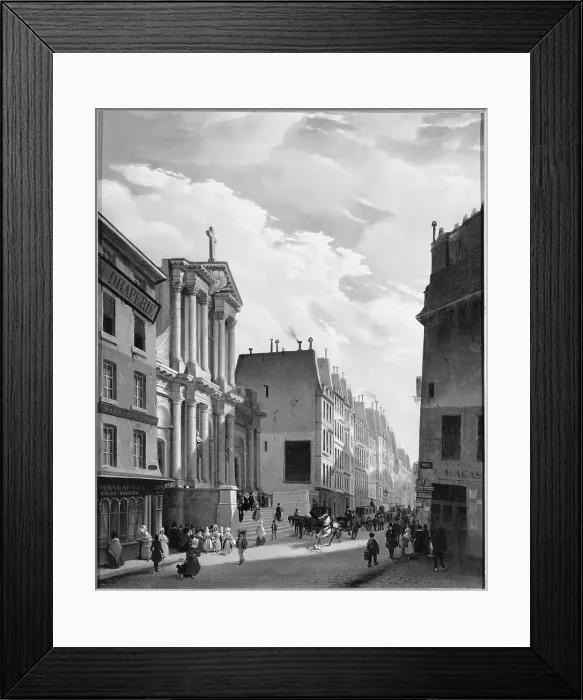 Framed Print : Rue Saint-Honoré and Saint-Roch church, 1840. Creator:s Mingasson de Martinazeau Framed Print : Rue Saint-Honoré and Saint-Roch church, 1840. Creator:s Mingasson de Martinazeau