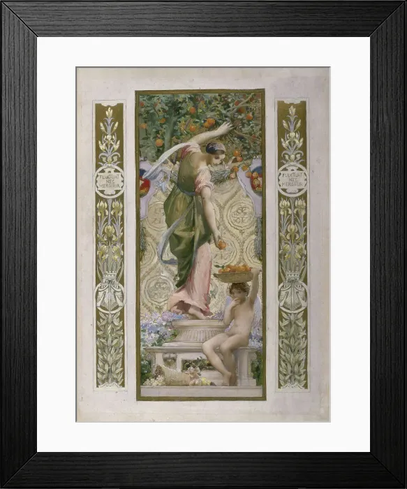 Framed Print : Sketch for the Festival Staircase at the Hotel de Ville in Paris: Fruit, beginning 1889-1898. Creator: Luc Olivier Merson Framed Print : Sketch for the Festival Staircase at the Hotel de Ville in Paris: Fruit, beginning 1889-1898. Creator: Luc Olivier Merson